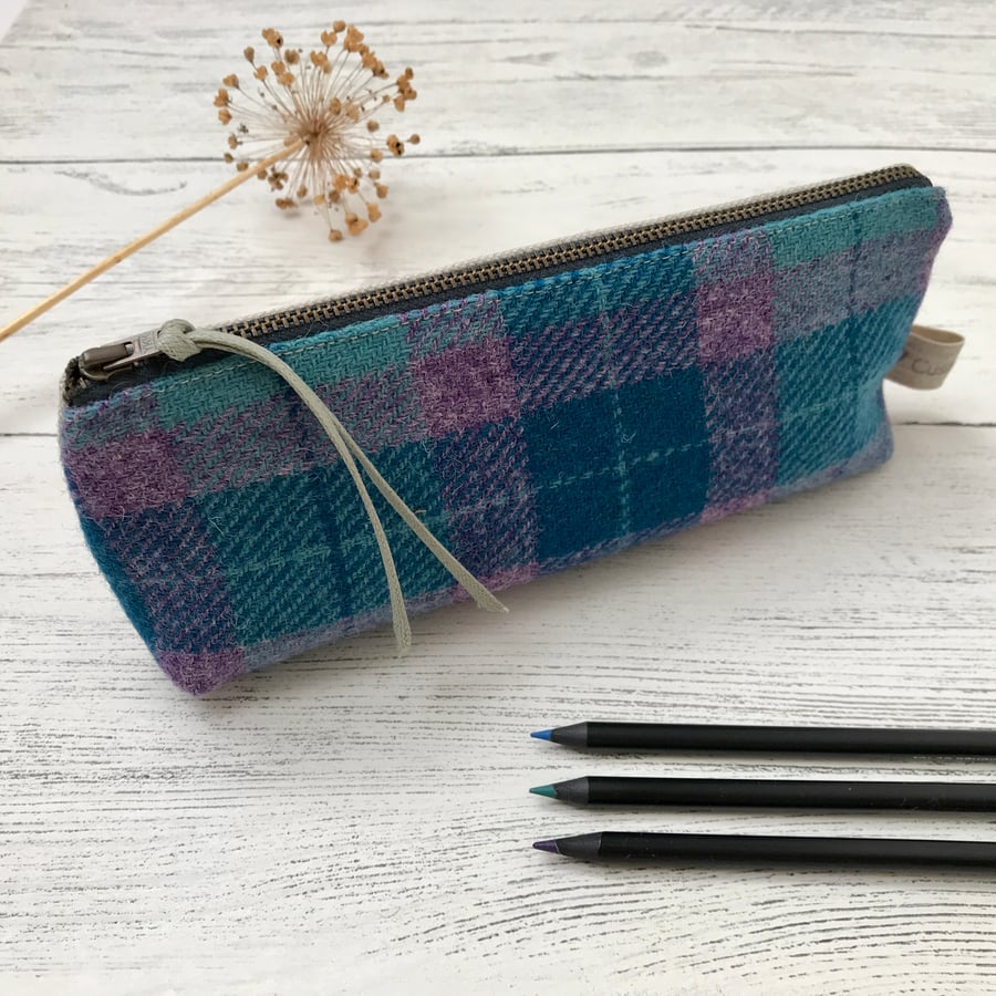 Harris Tweed and Scottish Linen Pencil Case, Brush Case, Cosmetic Bag