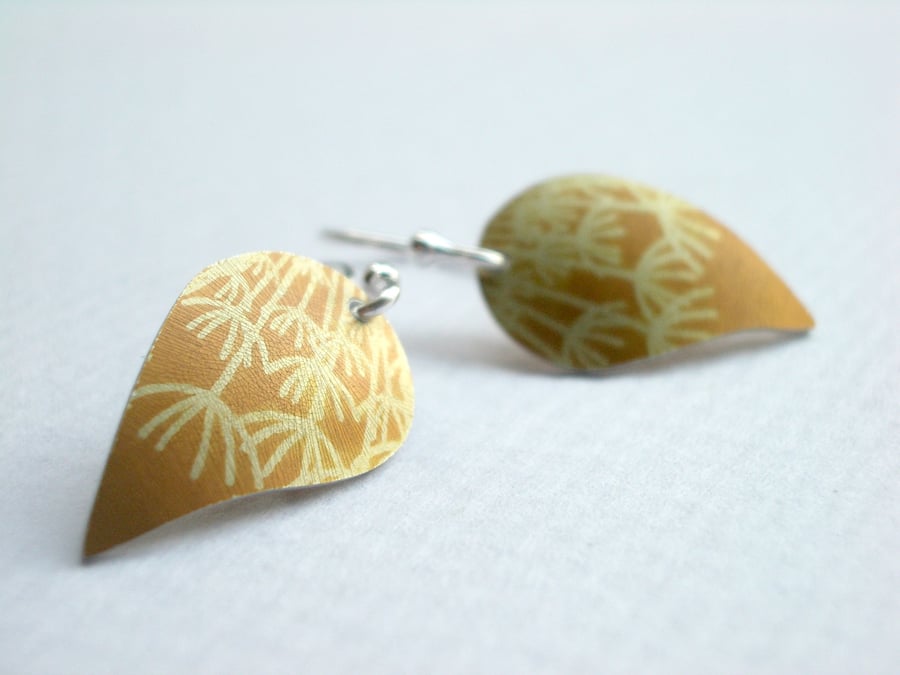 Autumn yellow leaf shaped printed earrings