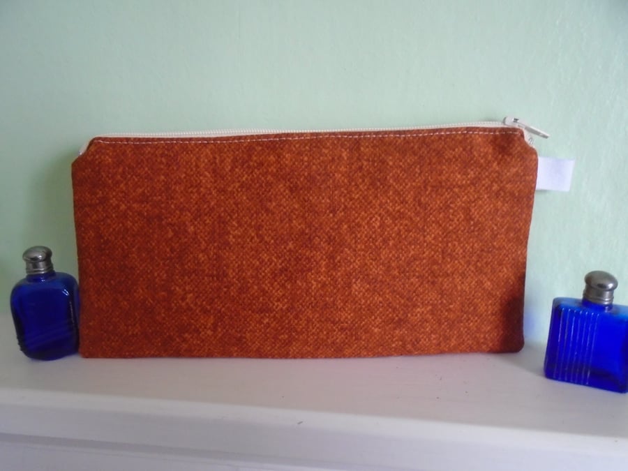 Orange Cotton Pencil Case or Small Make Up Bag.