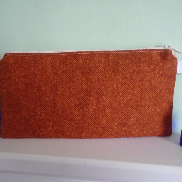 Orange Cotton Pencil Case or Small Make Up Bag.