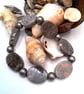 Black Grey Marbled Oval Stone and Gunmetal Spacer Men's Bracelet, Men's Bracelet - Image 1