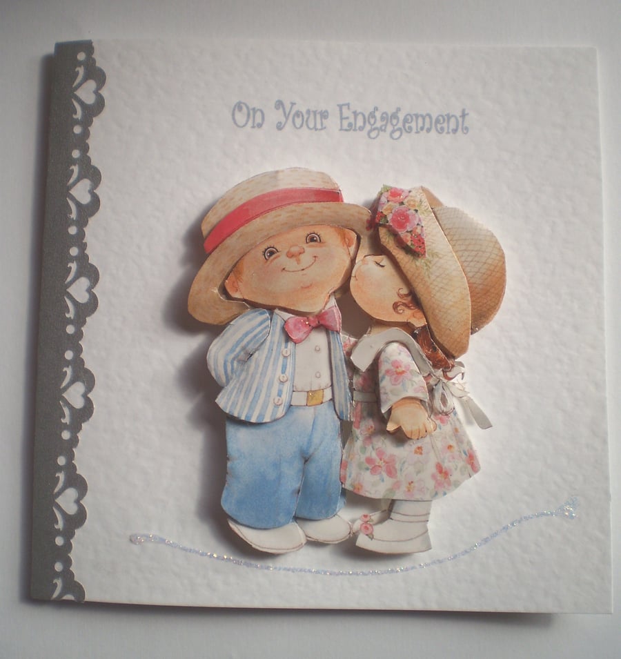 Handmade Decoupage Engagement Card,Cute Couple ,Personalise