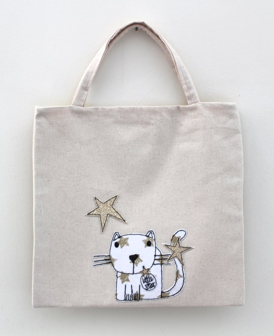 Lined Mini Tote Bag with 'Little Star' Cat