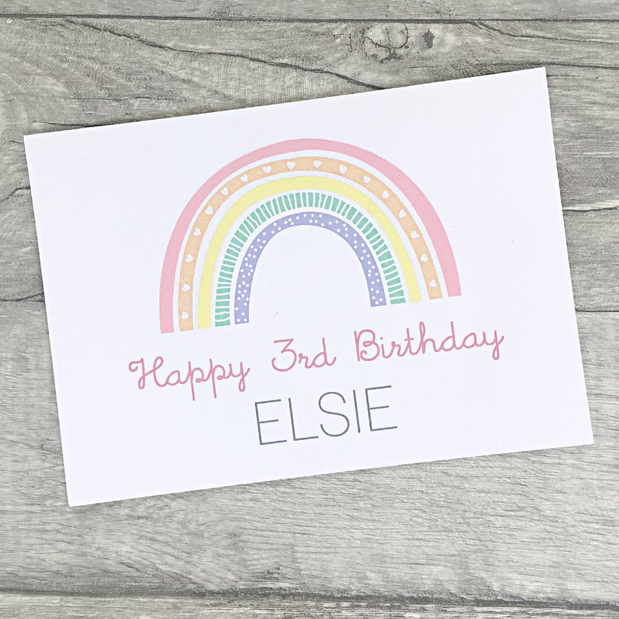 Rainbow Personalised Birthday Card for 1st, 2nd, 3rd, 4th, 5th, 6th Birthday
