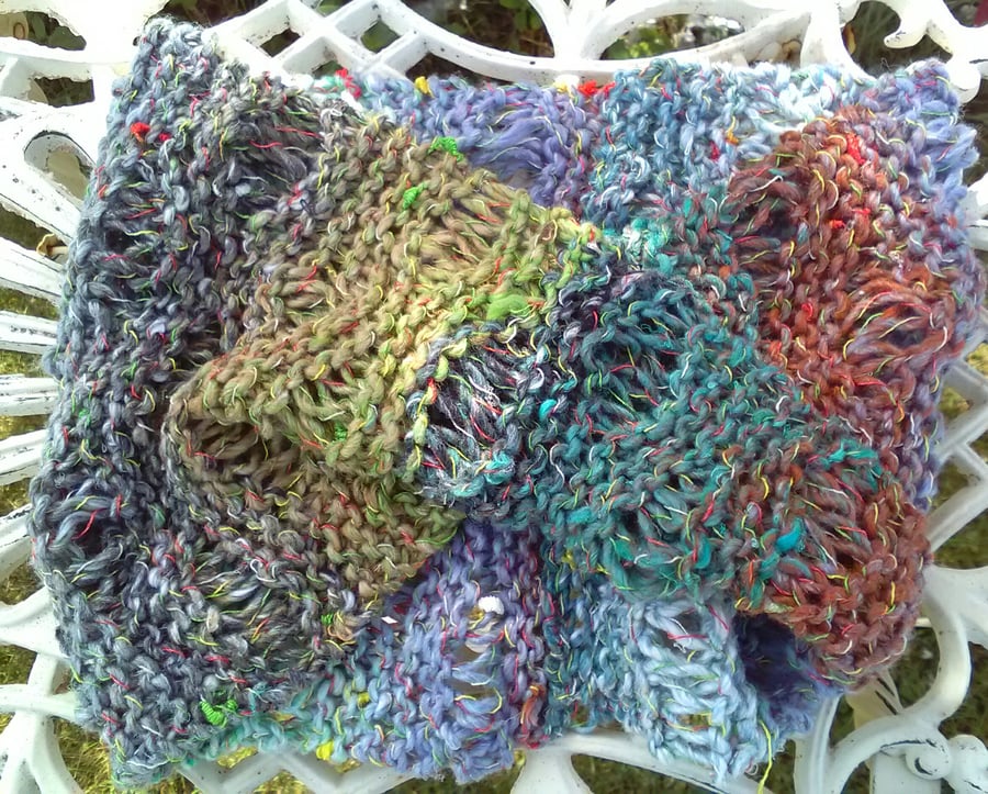 Noro MOBIUS NECK WARMER cotton, silk in teal lavender terracotta lime and white