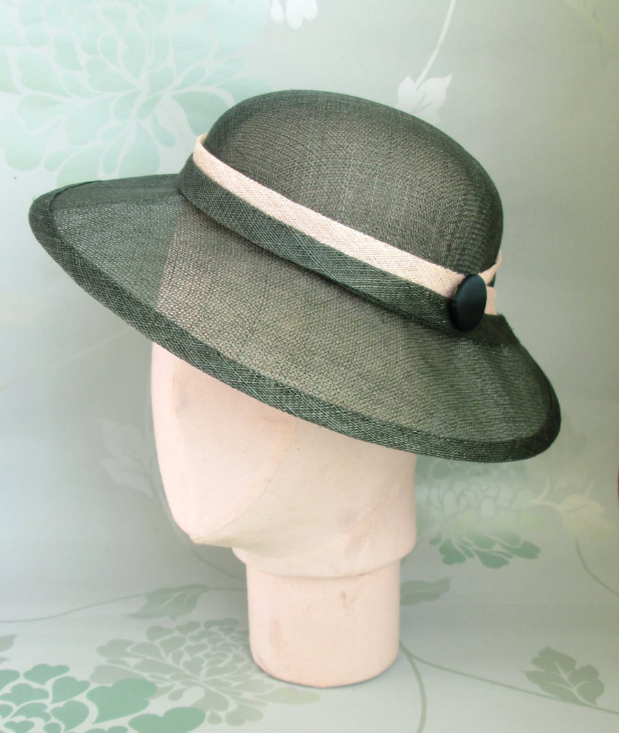 Wedding Hat - Green Hat, 1930s Vintage Style Hat, Asymmetric Brim