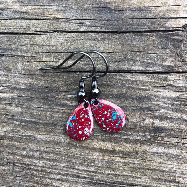 ‘Pixie’ Enamel Teardrop Earrings. Sterling silver upgrade available. 