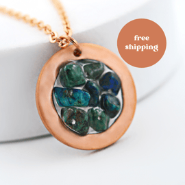 Chrysocolla Copper Geode Pendant - Free Postage