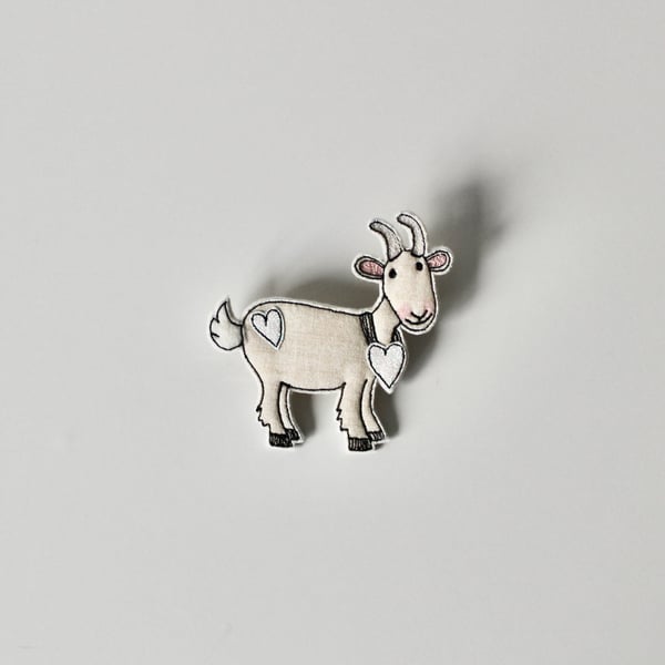 'Happy Goat with Hearts' - Handmade Brooch