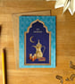 Eid Mubarak Greetings Card – Traditional Tea Set & Crescent Moon Illustration
