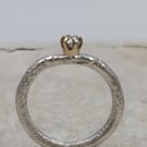 Hand Forged Molten Sterling Silver Ring – 14K Gold, Lab Diamond - Size I