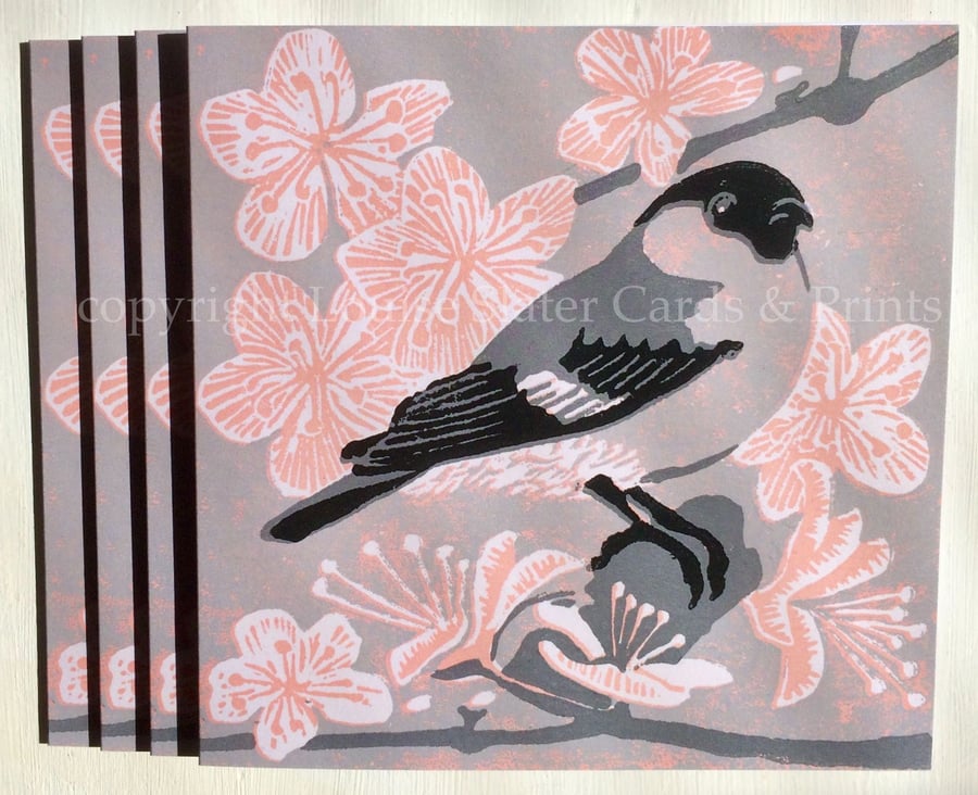 Grey Bullfinch & Blossom Card