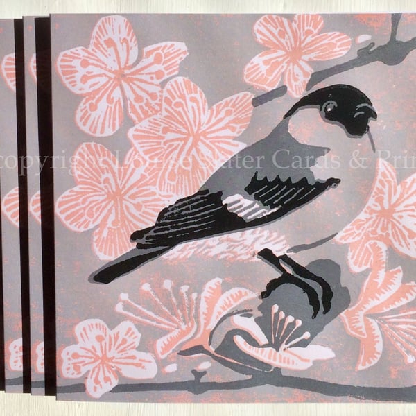 Grey Bullfinch & Blossom Card