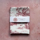 Fabric Handmade Linen Tea Towel, Toile Victorian Days Design- Red