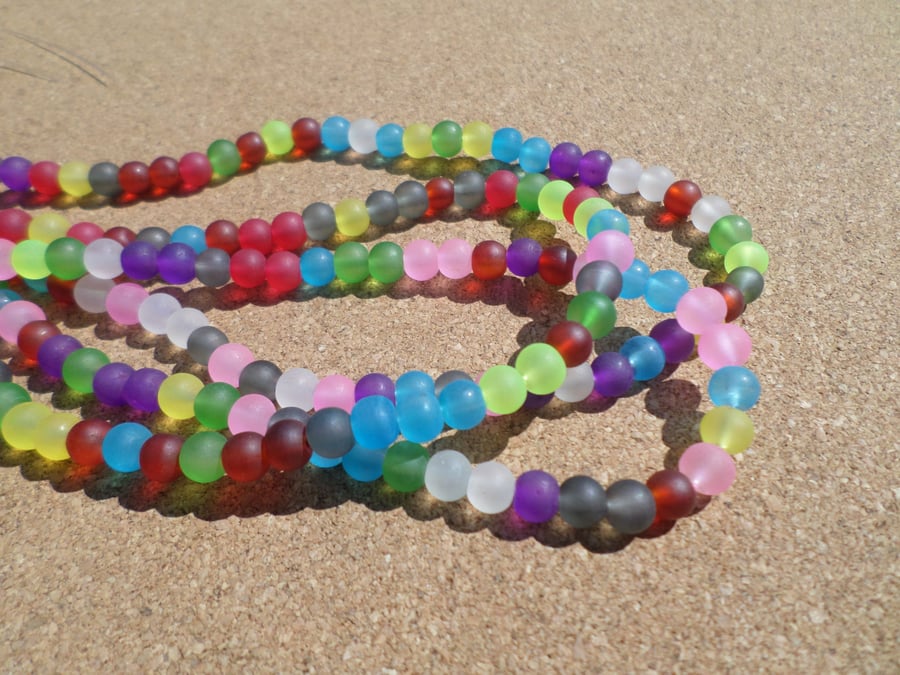 50 x Frosted Glass Beads - Round - 6mm - Mixed Colour 