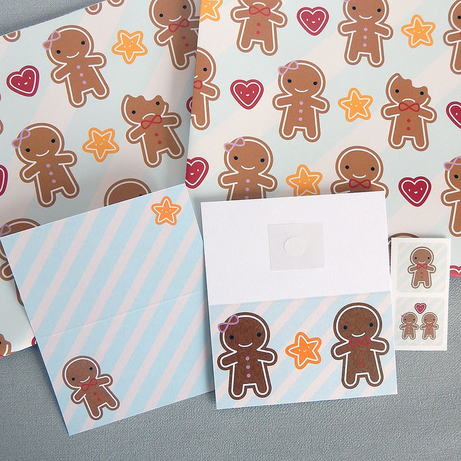 Gift Wrap Set with Tags - Cookie Cute Gingerbread Men