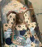 Paper mache sleeping hare under handmade quilt - Image 2