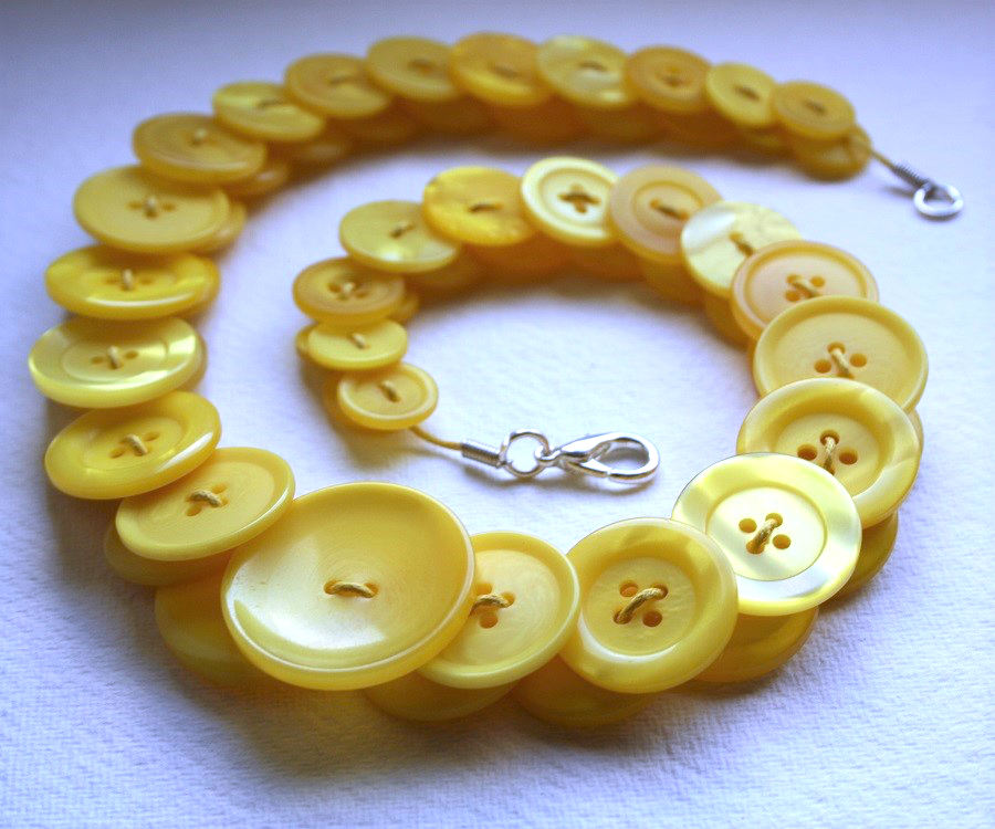Canary Yellow Button Necklace FREE UK SHIPPING
