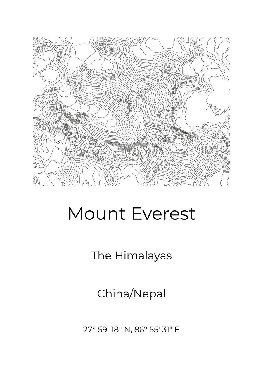 Mount Everest Minimalistic Topographic Map Wall Art