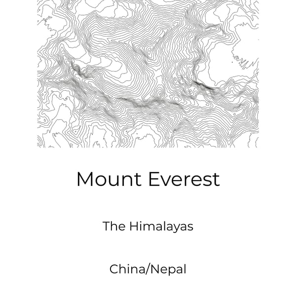 Mount Everest Minimalistic Topographic Map Wall Art