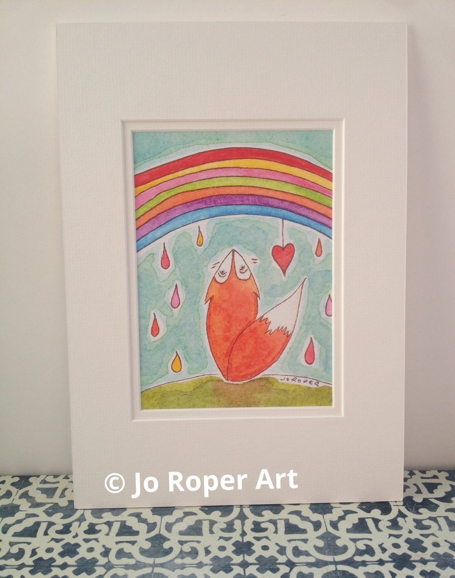 Foxes Rainbow mounted print Jo Roper 