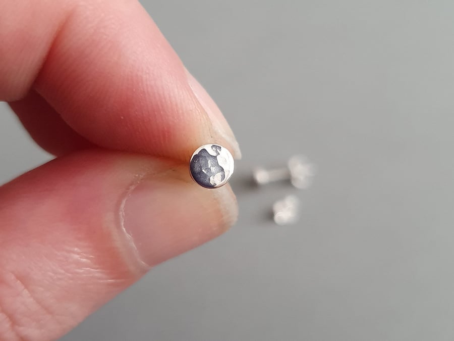 Small hammered earrings - Handmade recycled sterling silver round disc studs