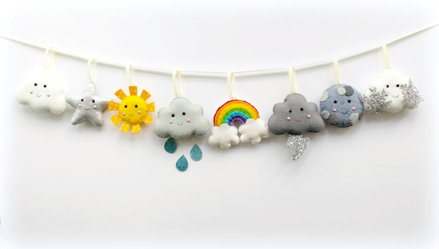 Felt Weather Garland. Handmade set of 8 felt decorations.