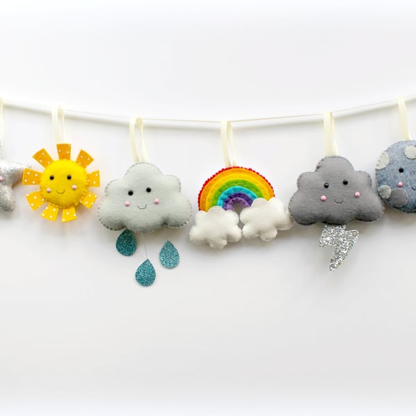 Felt Weather Garland. Handmade set of 8 felt decorations.