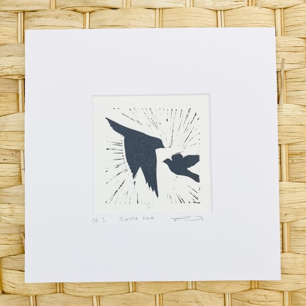 Turtle dove Lino print, turtle dove print, bird print, bird Lino print