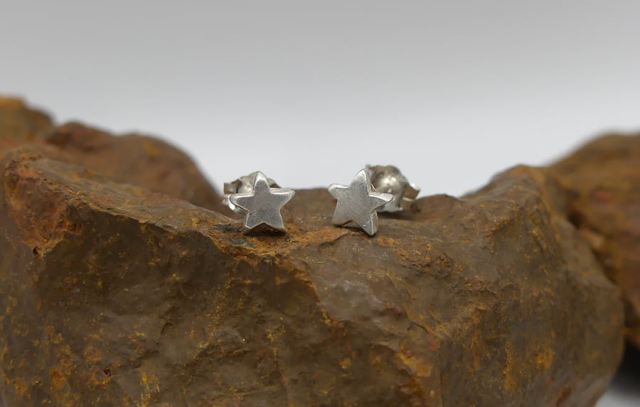 Recycled Sterling Silver Star Stud Earrings.