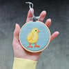 Handmade Easter Chick mini hoop hanging decoration, applique, embroidery, Spring