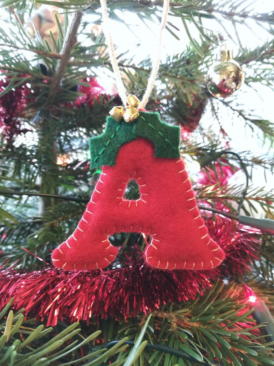 Red letter 'A' felt Christmas tree decoration