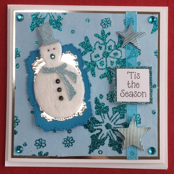Snowman Christmas Card 'Tis the Season Xmas 3D Luxury Handmade
