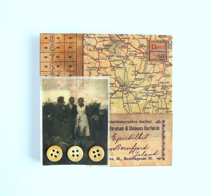 An Original Paper and Fabric Collage on Cradled Wood Panel, 12x12cms (184)