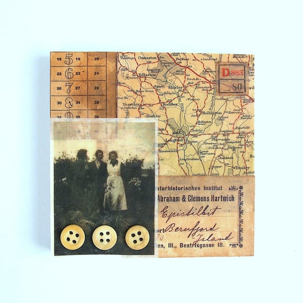 An Original Paper and Fabric Collage on Cradled Wood Panel, 12x12cms (184)