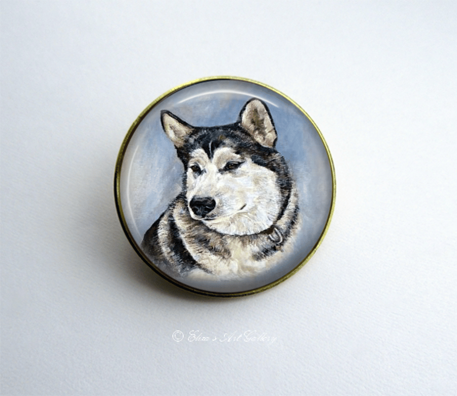 Gold Tone Alaskan Malamute Dog Art Brooch