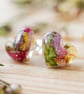 Real Flower Earrings "Fiesta" Wildflower and Roses Sterling Silver Botanical Jew - Image 5