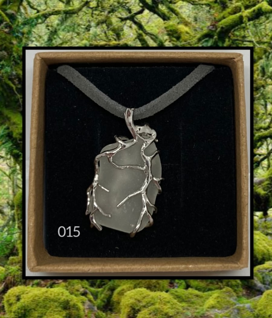 Forest colourless sea glass necklace