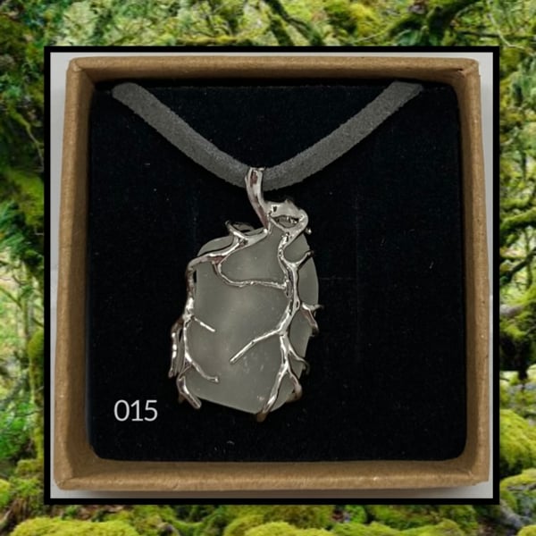 Forest colourless sea glass necklace