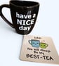Birthday card for Dad, tea lover, with drinks coaster gift  - Image 2