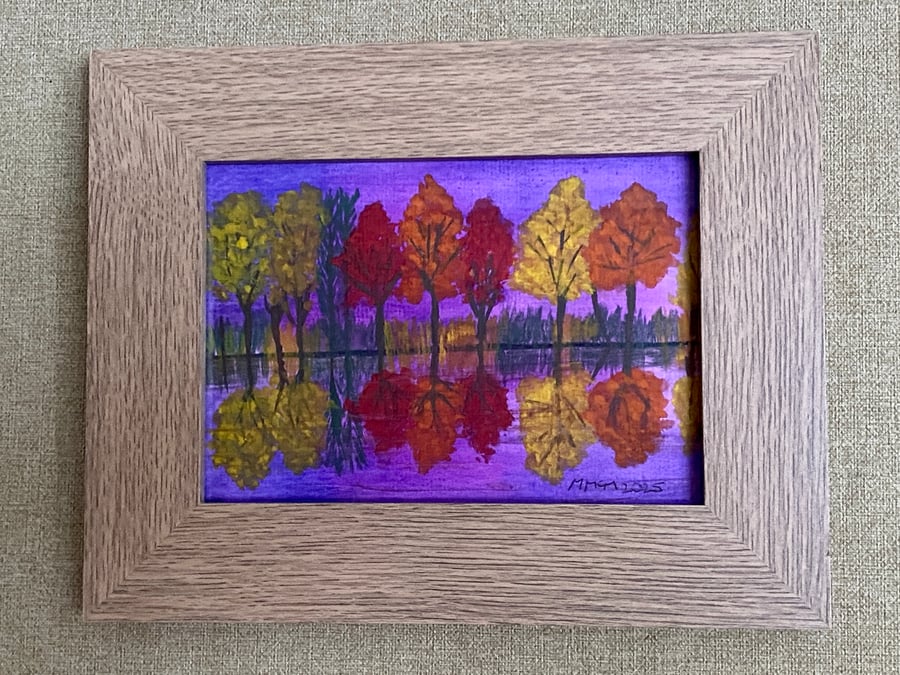 Abstract Watercolour Landscape In Wood Effect Frame.