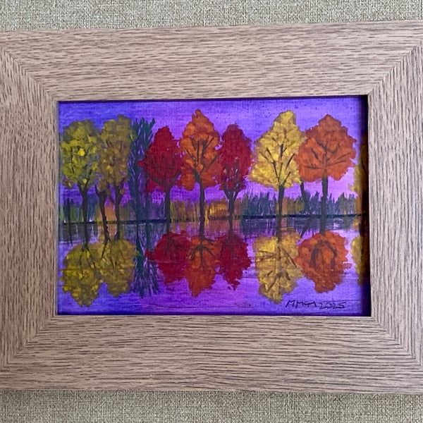 Abstract Watercolour Landscape In Wood Effect Frame.