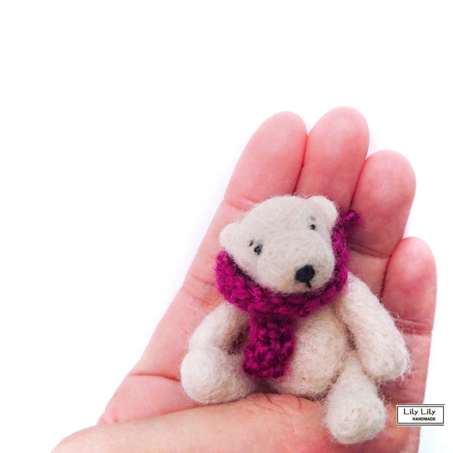 Cuthbert, Miniature Teddy Bear, Cream, needle felted by Lily Lily Handmade