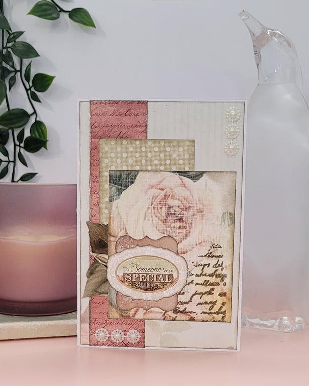 Vintage Rose Greeting Card - To Someone Very Special - Mixed Media Collage Card