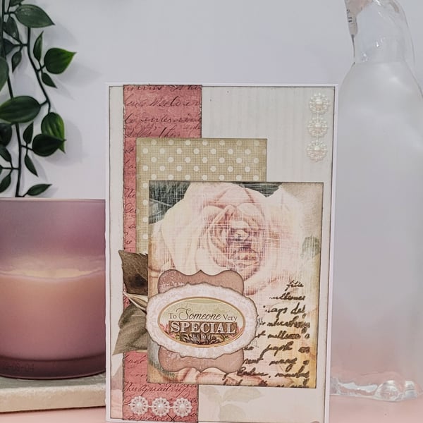 Vintage Rose Greeting Card - To Someone Very Special - Mixed Media Collage Card