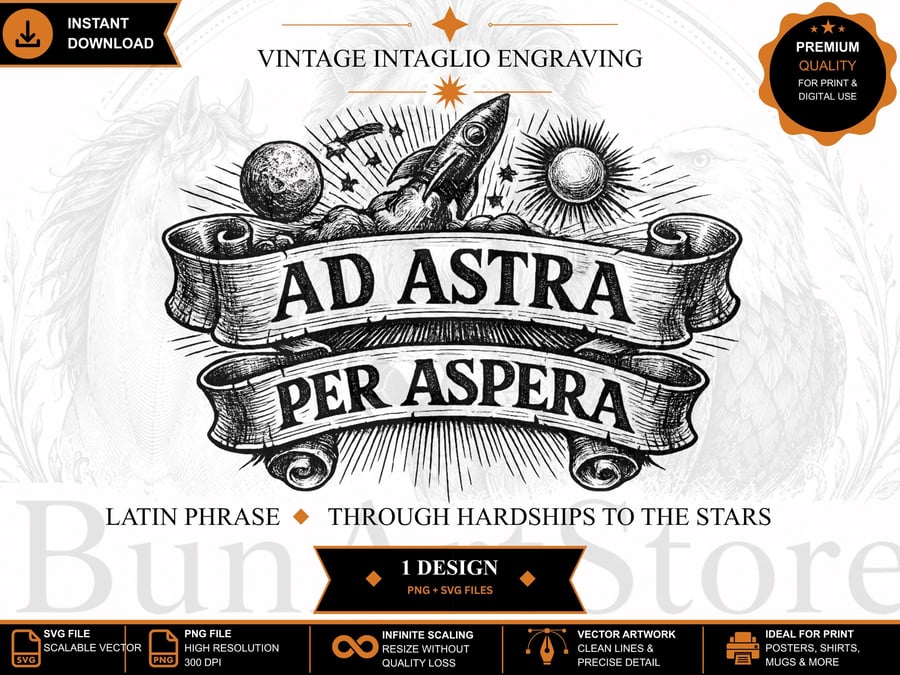 Ad Astra Per Aspera SVG Vintage Engraving Latin Quote (Digital Download)