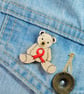 Heart Disease Awareness Teddy Bear Pin, Handmade Red Ribbon Brooch, Personalised - Image 3