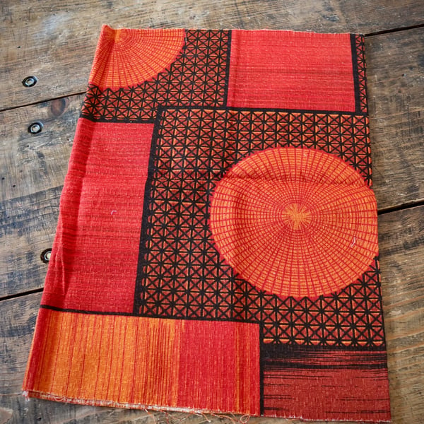 Vintage Orange and Black Barkcloth Fabric 