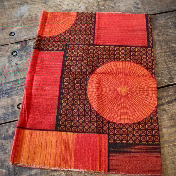 Vintage Orange and Black Barkcloth Fabric 