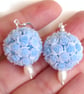 Pale Blue 3D Ball Of Roses Bouquet And Freshwater Pearl Sterling Silver Earrings - Image 2